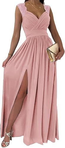 Womens 2025 Formal Dresses Wrap V-Neck Ruched Sexy Bridesmaid Wedding Guest Maxi Dresses