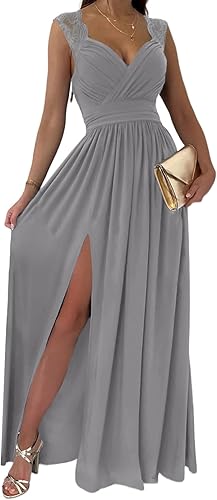 Womens 2025 Formal Dresses Wrap V-Neck Ruched Sexy Bridesmaid Wedding Guest Maxi Dresses