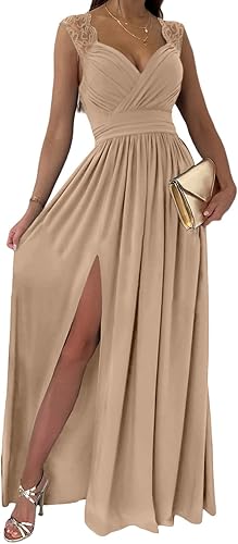 Womens 2025 Formal Dresses Wrap V-Neck Ruched Sexy Bridesmaid Wedding Guest Maxi Dresses