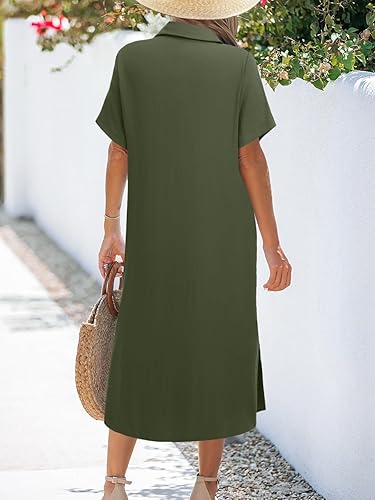 Women Dresses Summer Casual Short Sleeve Button Down Shirt Dresses 2025 Beach Cover Up with Pockets