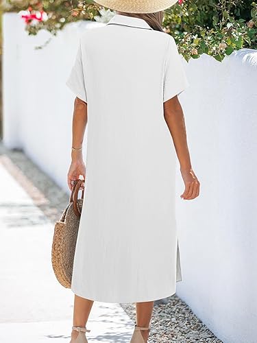 Women Dresses Summer Casual Short Sleeve Button Down Shirt Dresses 2025 Beach Cover Up with Pockets