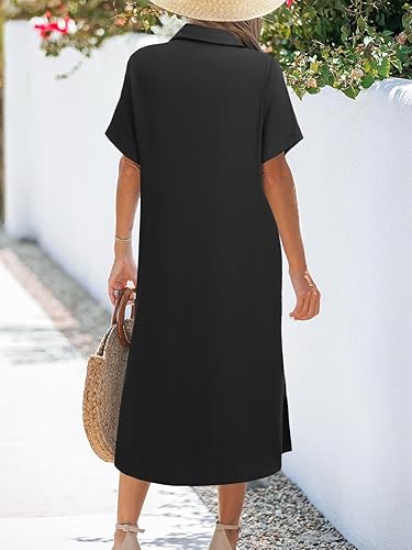 Women Dresses Summer Casual Short Sleeve Button Down Shirt Dresses 2025 Beach Cover Up with Pockets