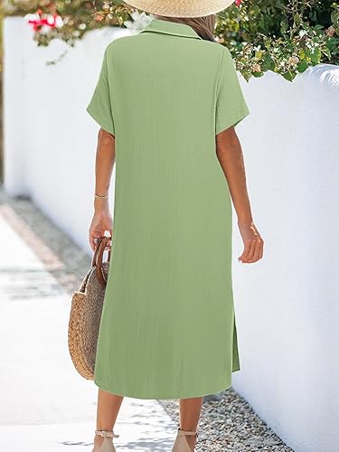Women Dresses Summer Casual Short Sleeve Button Down Shirt Dresses 2025 Beach Cover Up with Pockets